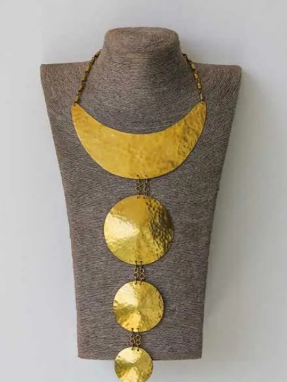 Brass Gold-Tone  Crescent and Disc/Circle Necklace
